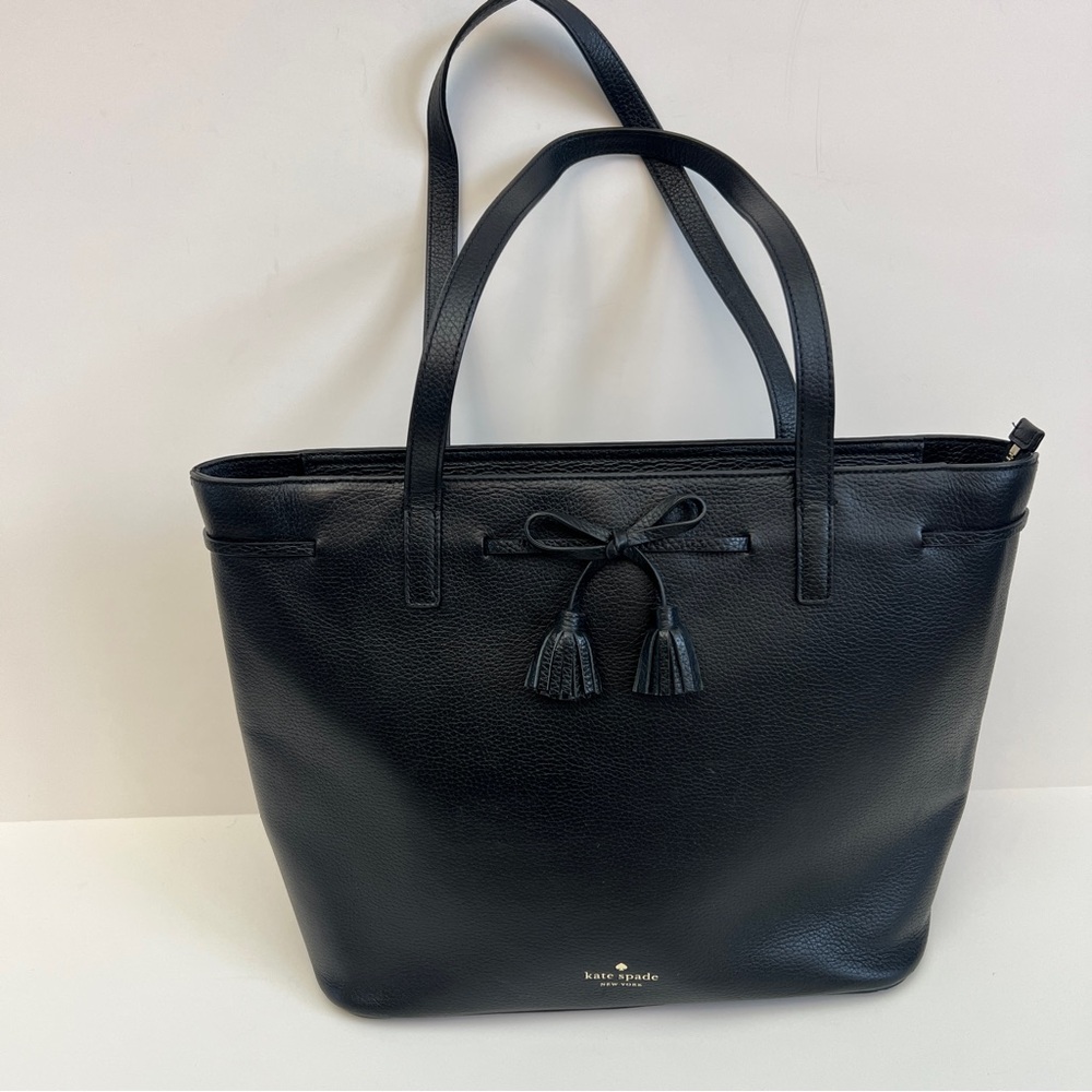 *SOLD*kate spade Black Leather Tassel Tote Bag